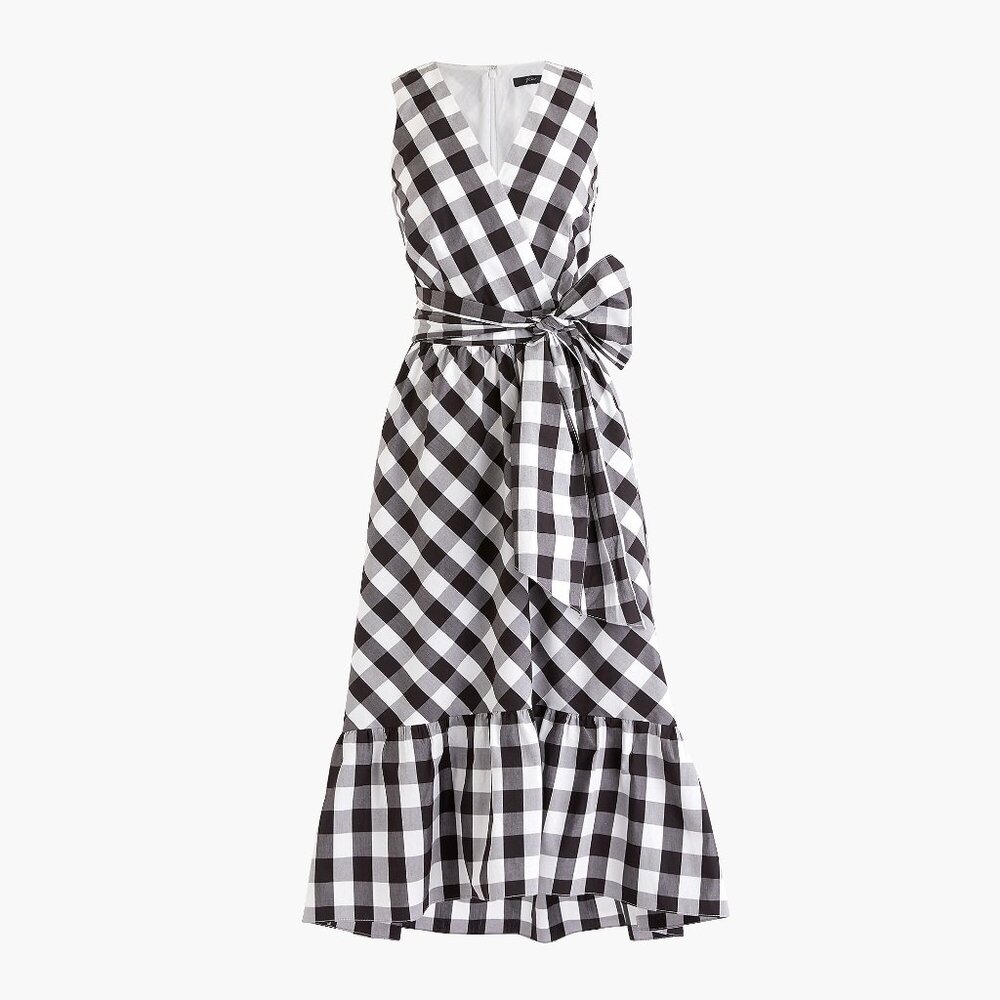 NWT J.Crew Sleeveless Faux-wrap Dress with Pockets in Gingham Cotton Poplin